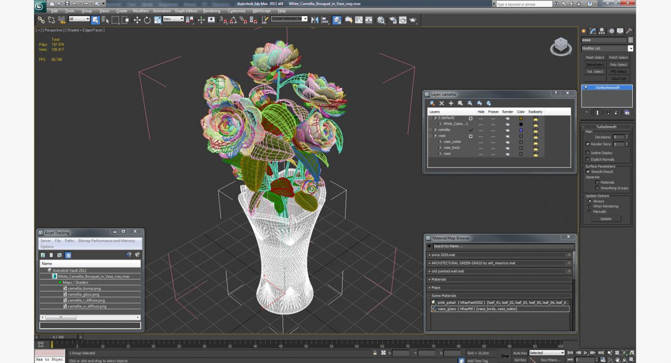 3D model White Camellia Bouquet in Vase