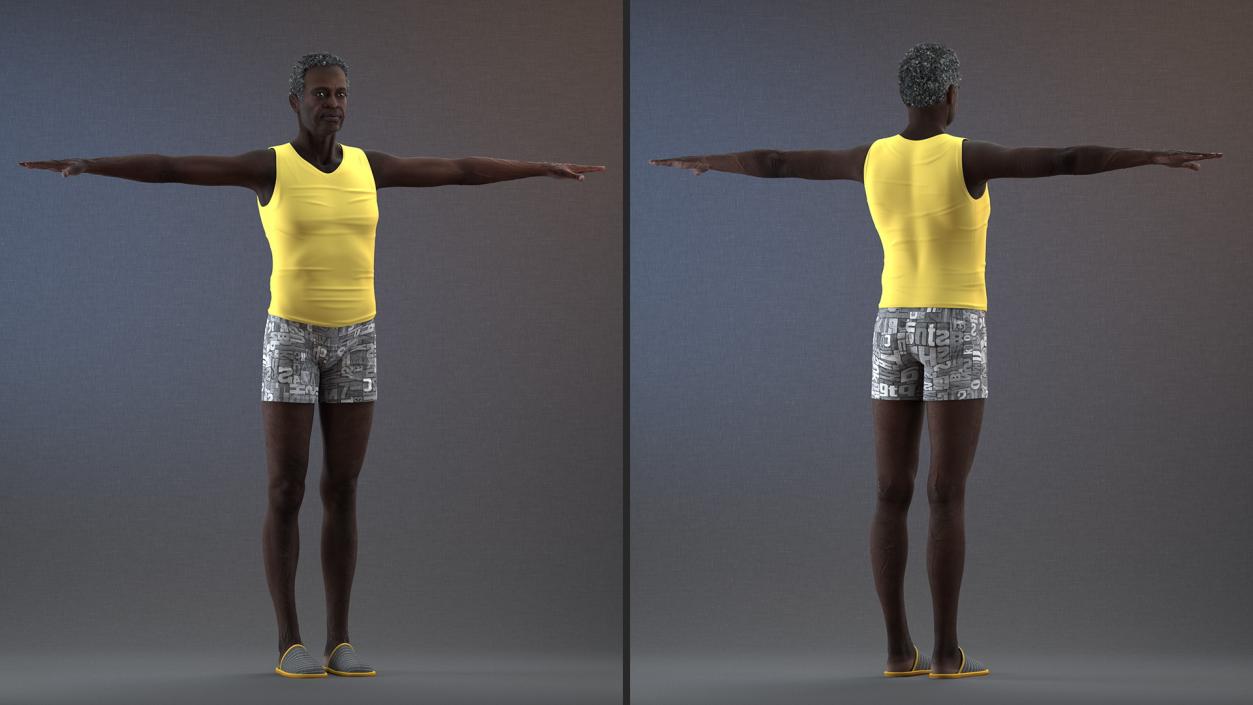 3D model Black Elderly Man in Pajamas T-Pose