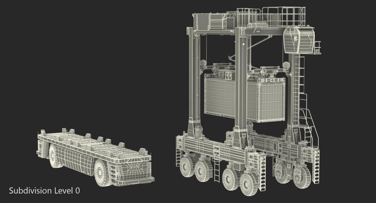 Kalmar AGV Fastcharge Straddle Carrier with 20ft ISO Container Rigged 3D model