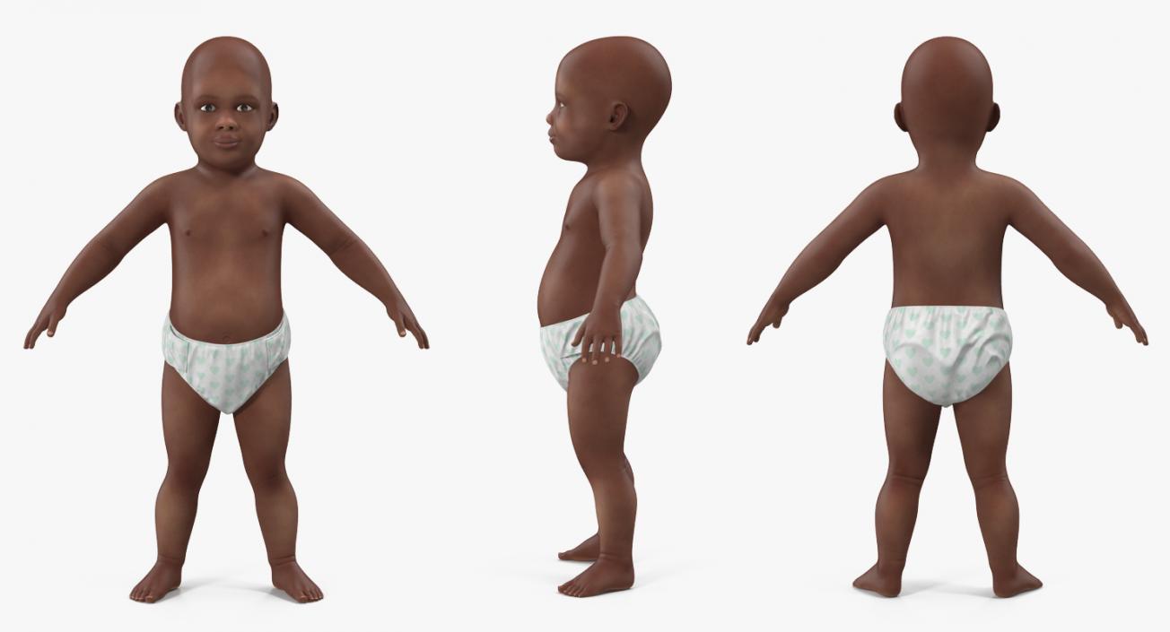 3D African American Baby Rigged model