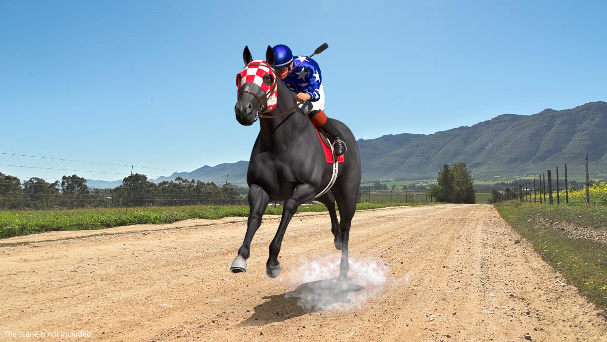 Running Black Racing Horse with Jokey 3D
