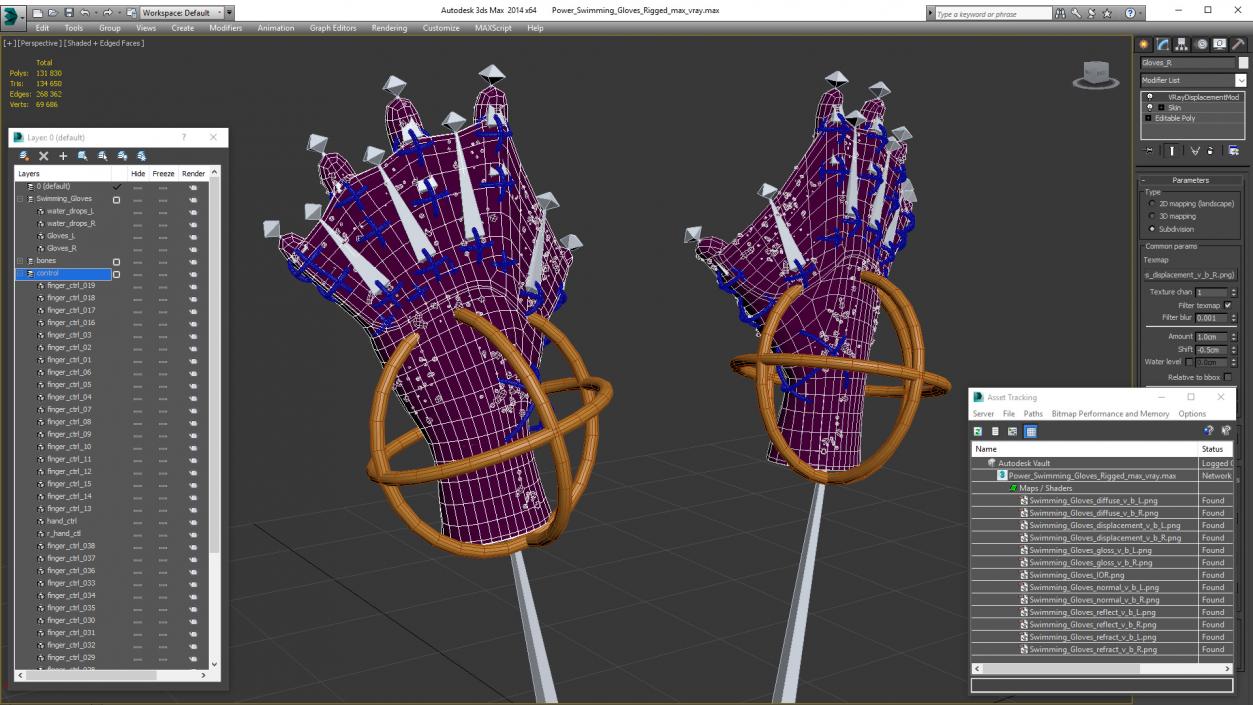 3D Power Swimming Gloves Rigged model