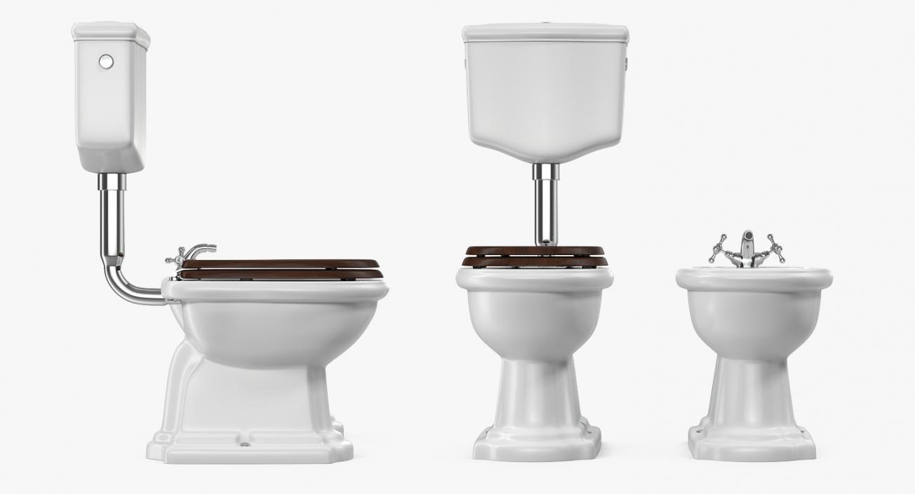 Old Style High Level Toilet and Bidet 3D