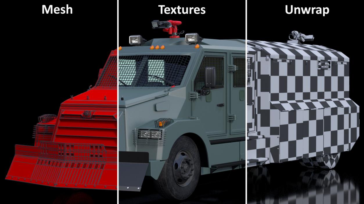 3D Armored Water Cannon Truck Green Simple Interior model