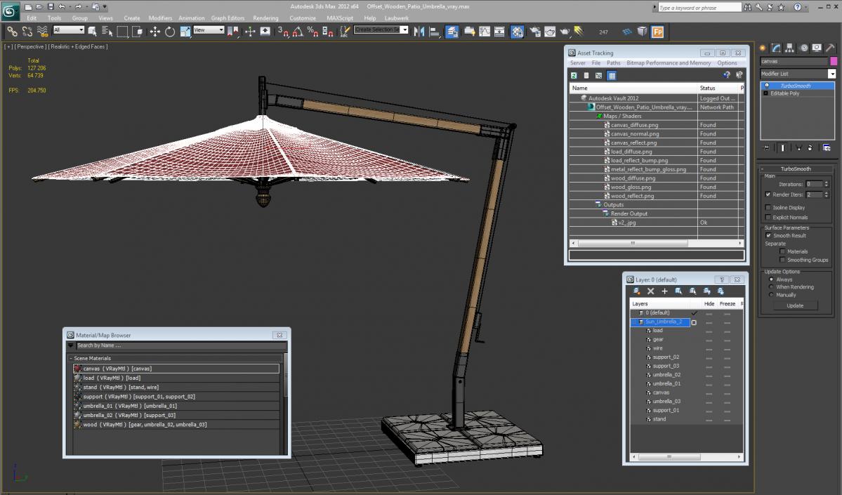 3D Offset Wooden Patio Umbrella model