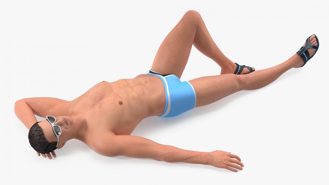 3D Man in Swimwear Sunbathing