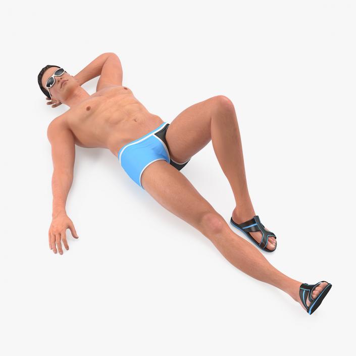 3D Man in Swimwear Sunbathing