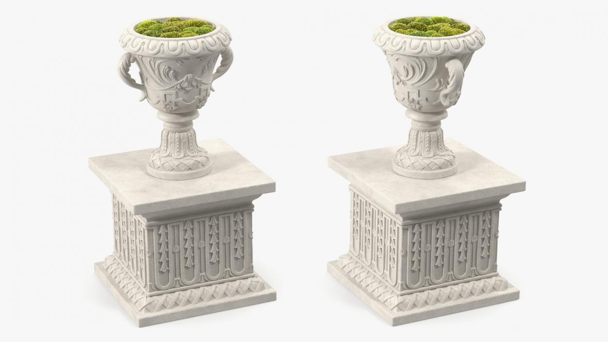 3D Planter Urn On Plinth With Moss Garden model