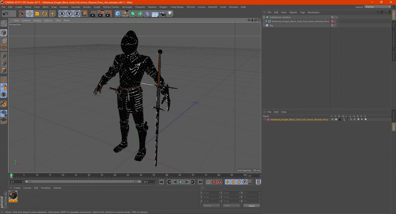 3D model Medieval Knight Black Gold Full Armor Neutral Pose