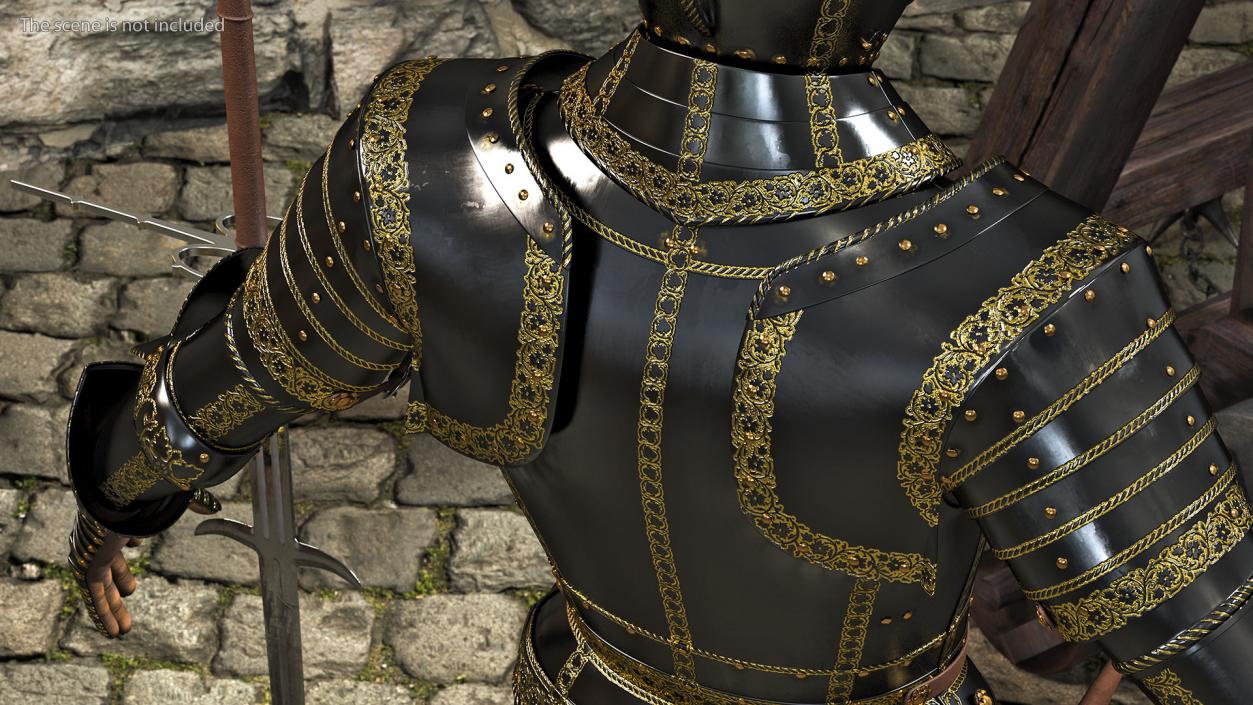 3D model Medieval Knight Black Gold Full Armor Neutral Pose