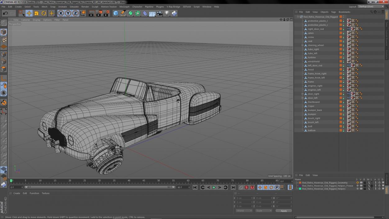 3D Red Retro Hovercar Old Rigged for Cinema 4D model