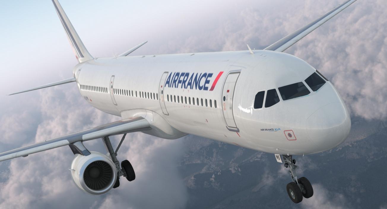 3D Airbus A321 Air France with Interior Rigged model