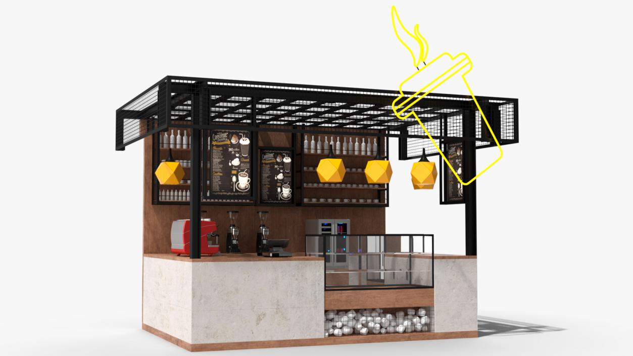 3D Coffee Shop with Equipment