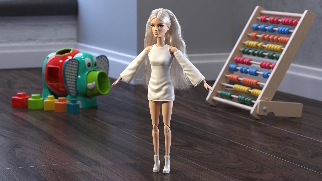 Barbie Doll White Dress Rigged for Cinema 4D 3D model