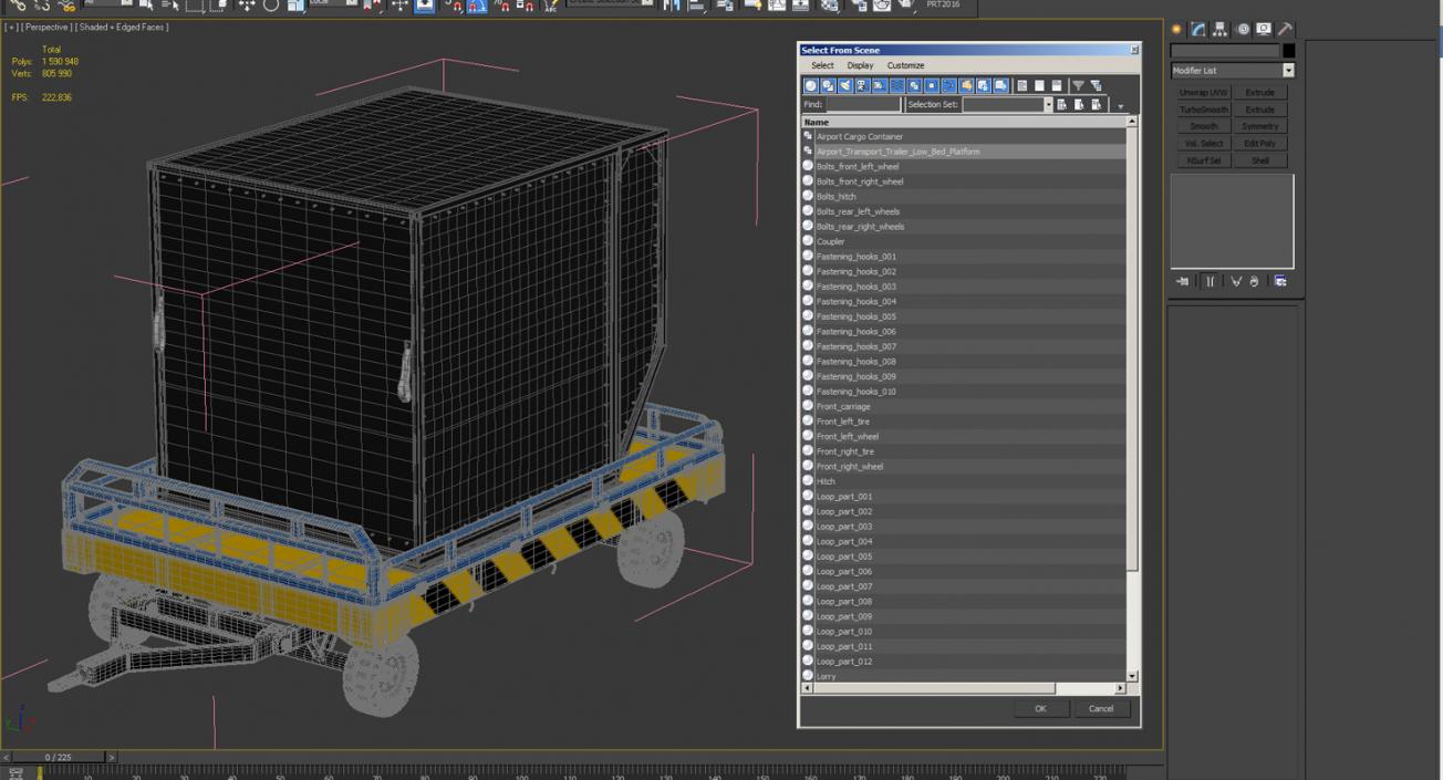 Airport Transport Trailer Low Bed Platform with Container 3D