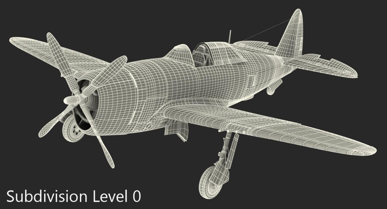 Fighter Aircraft Republic P-47 Thunderbolt US WWII Rigged 3D