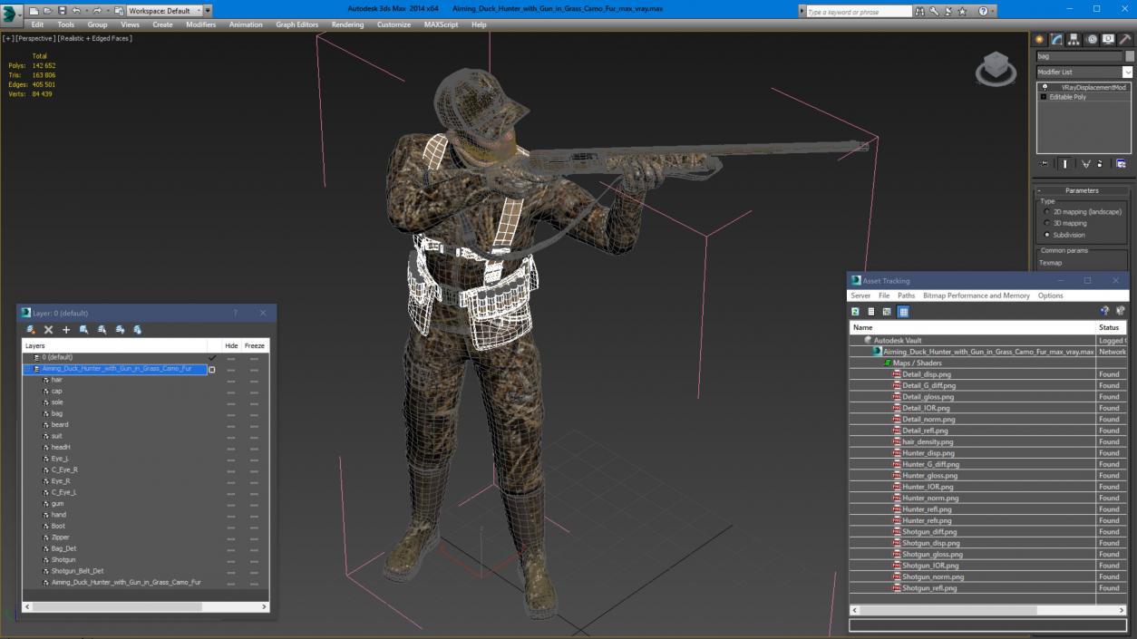 3D model Aiming Duck Hunter with Gun in Grass Camo Fur