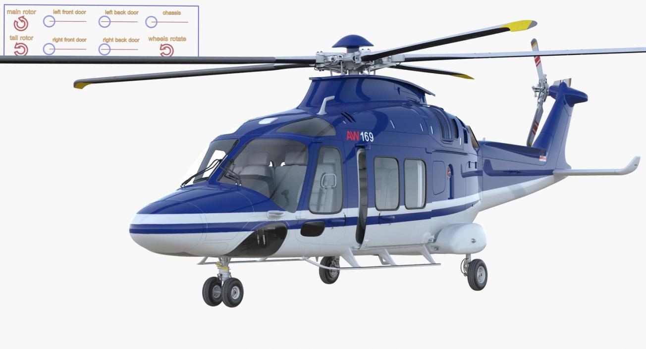 3D Multirole Helicopter AgustaWestland AW169 Rigged model