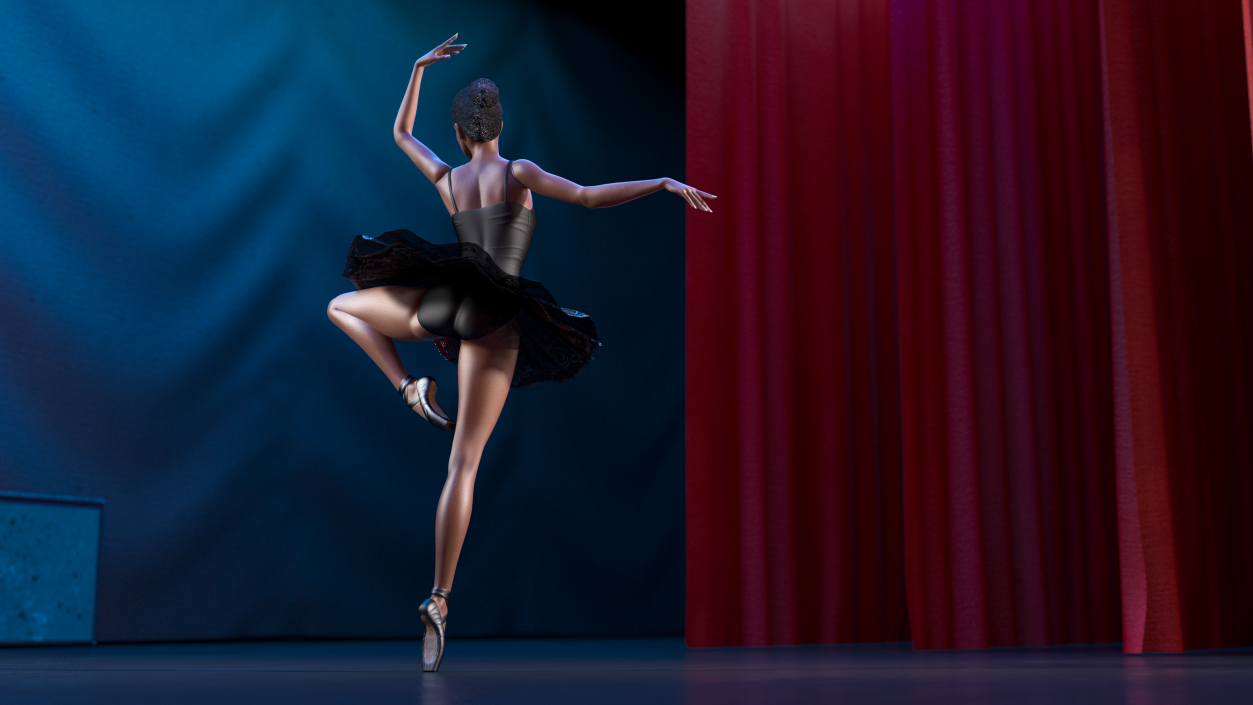 3D Dark Skinned Black Ballerina Dancing Pose
