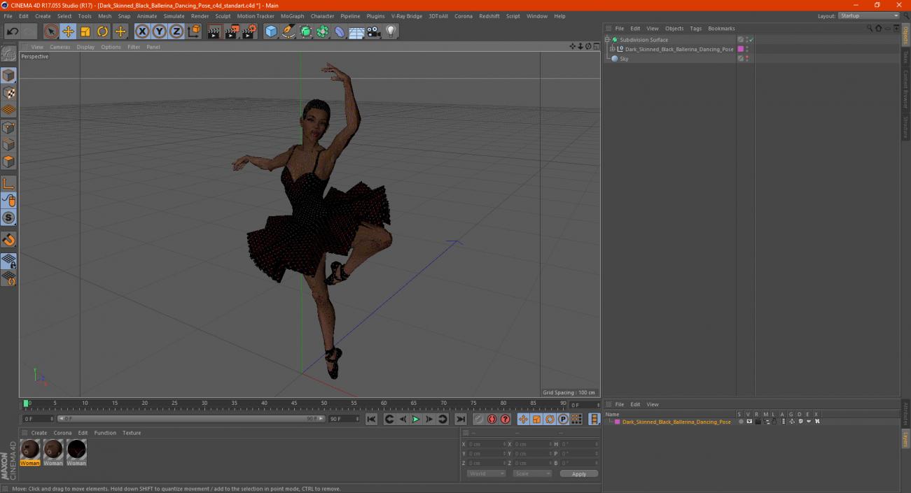 3D Dark Skinned Black Ballerina Dancing Pose
