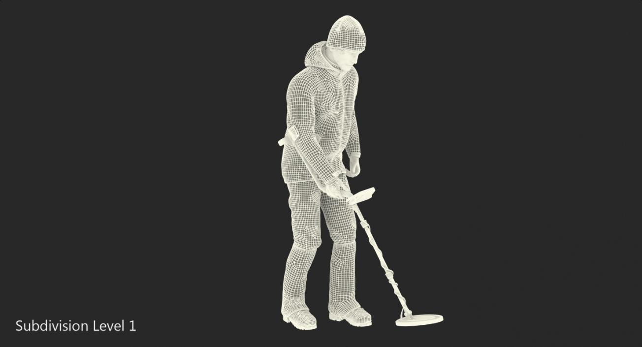 Man with Metal Detector Rigged for Cinema 4D 3D model