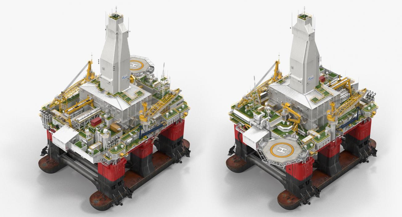3D Semi Submersible Drilling Rig Rigged