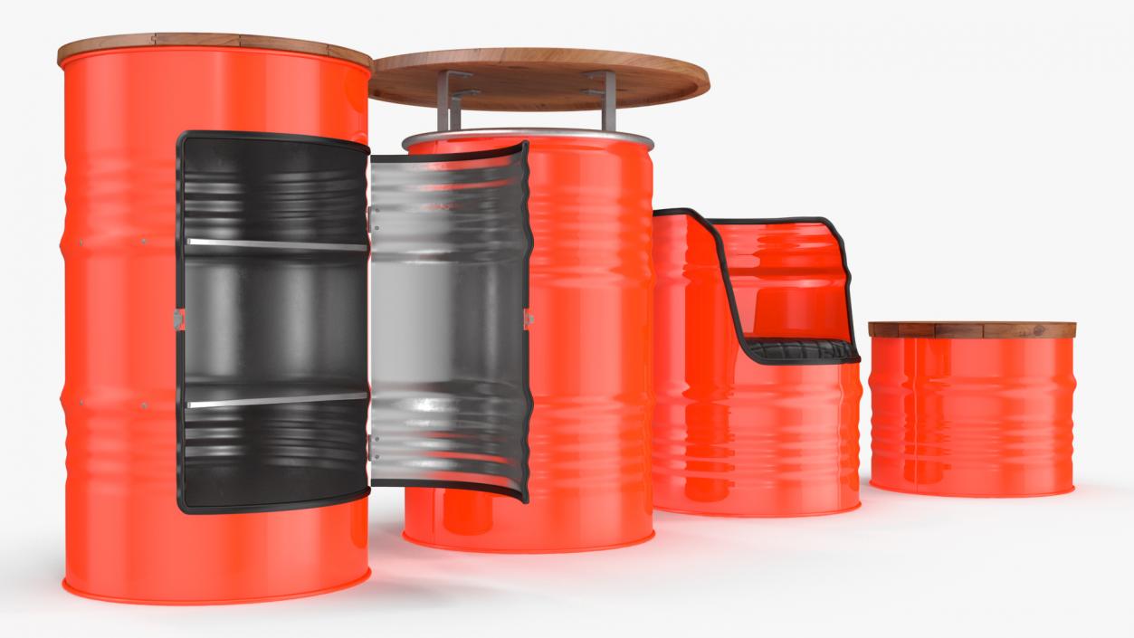 3D model Upcycled Steel Drum Barrel Furniture Set
