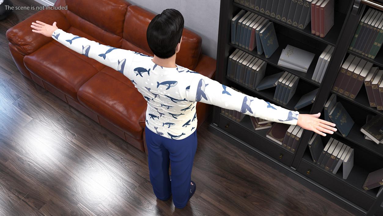 3D model Asian Man Home Style Clothes T Pose