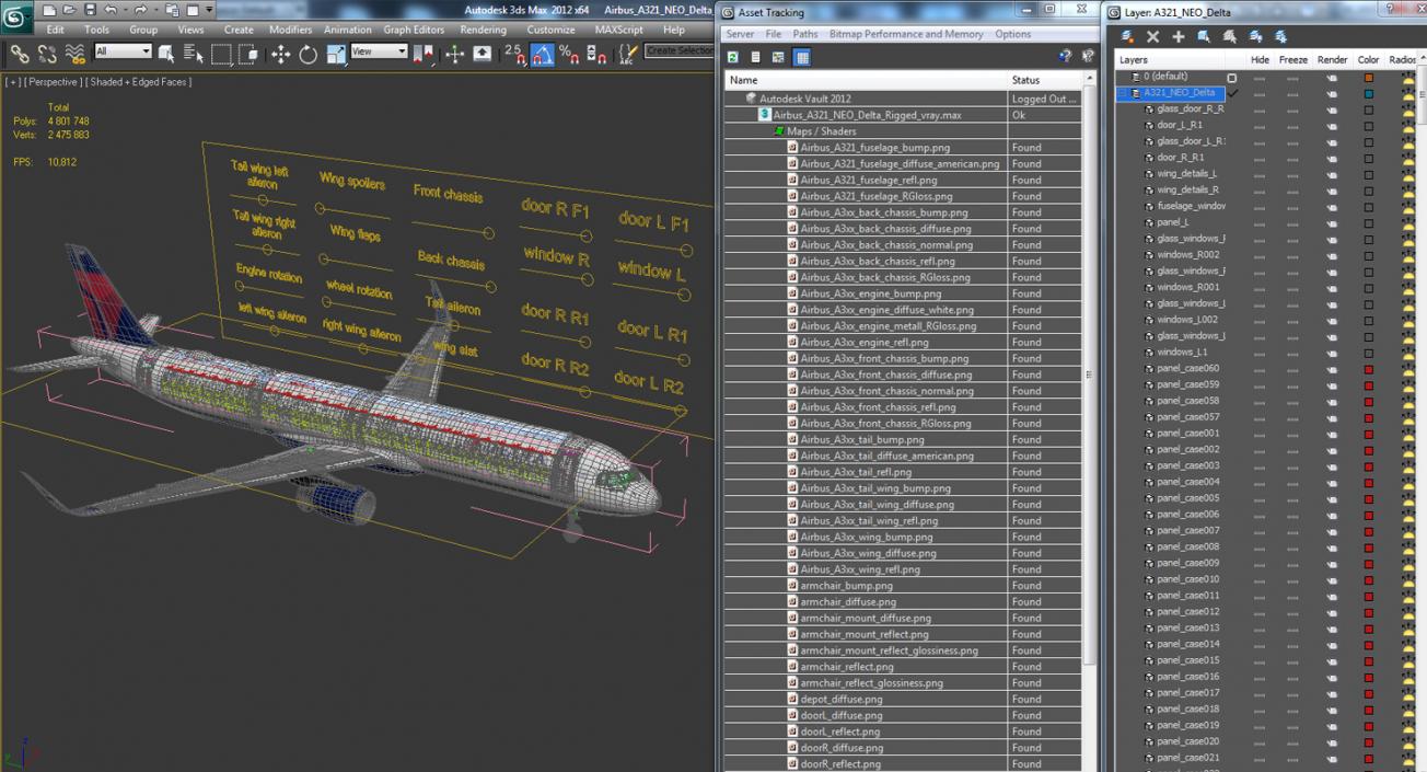 3D Airbus A321 NEO Delta Rigged model