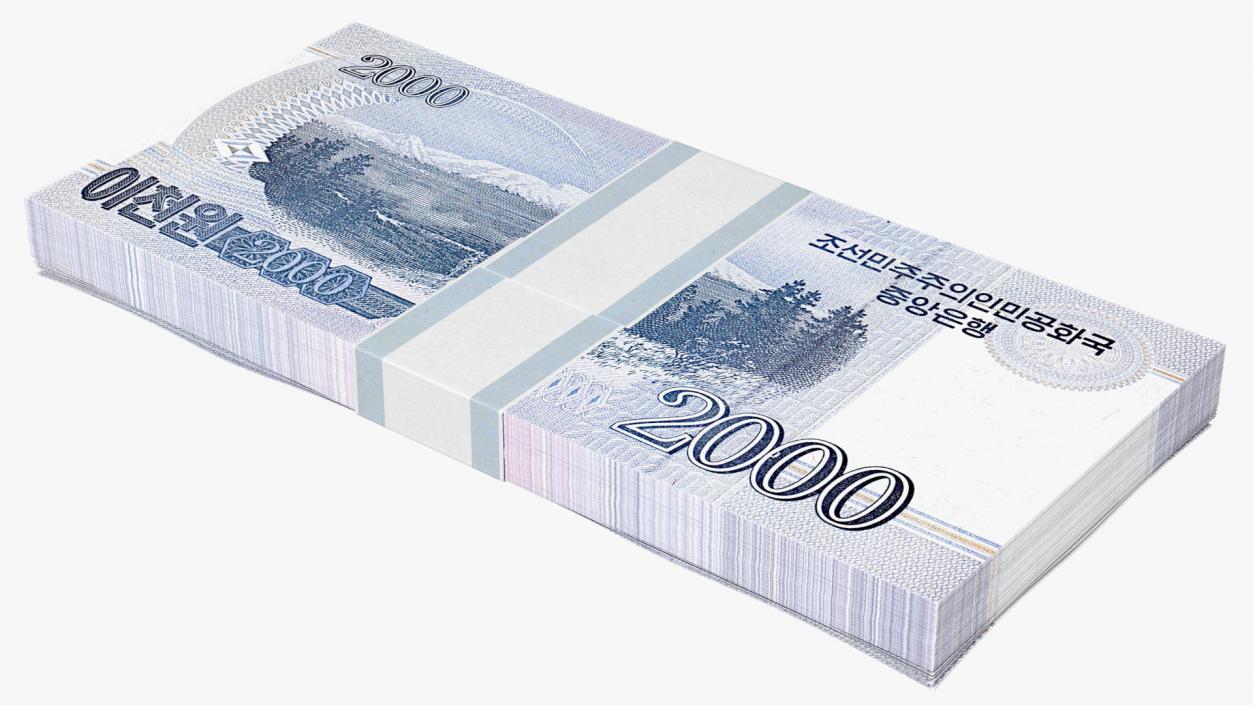 North Korea 2000 Won Banknotes Bundle 3D