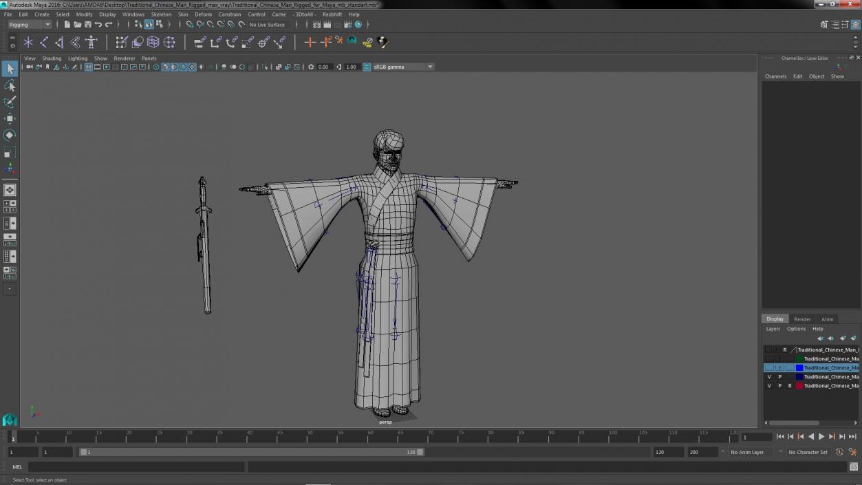 Traditional Chinese Man Rigged for Maya 3D model