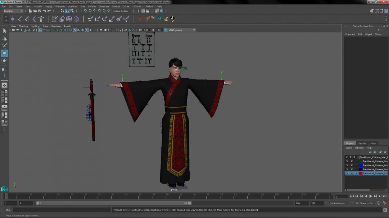 Traditional Chinese Man Rigged for Maya 3D model