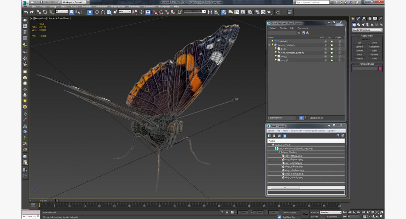 3D Red Admirable Butterfly model