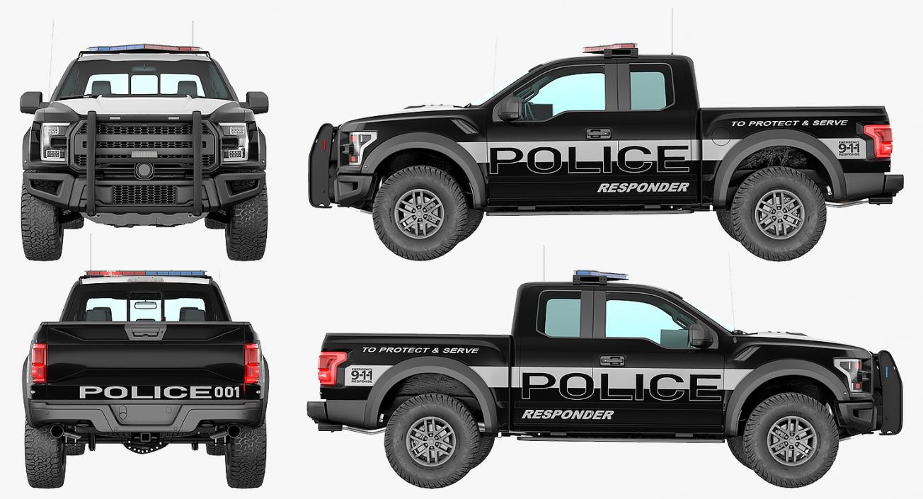 3D Police Pickup Truck Rigged