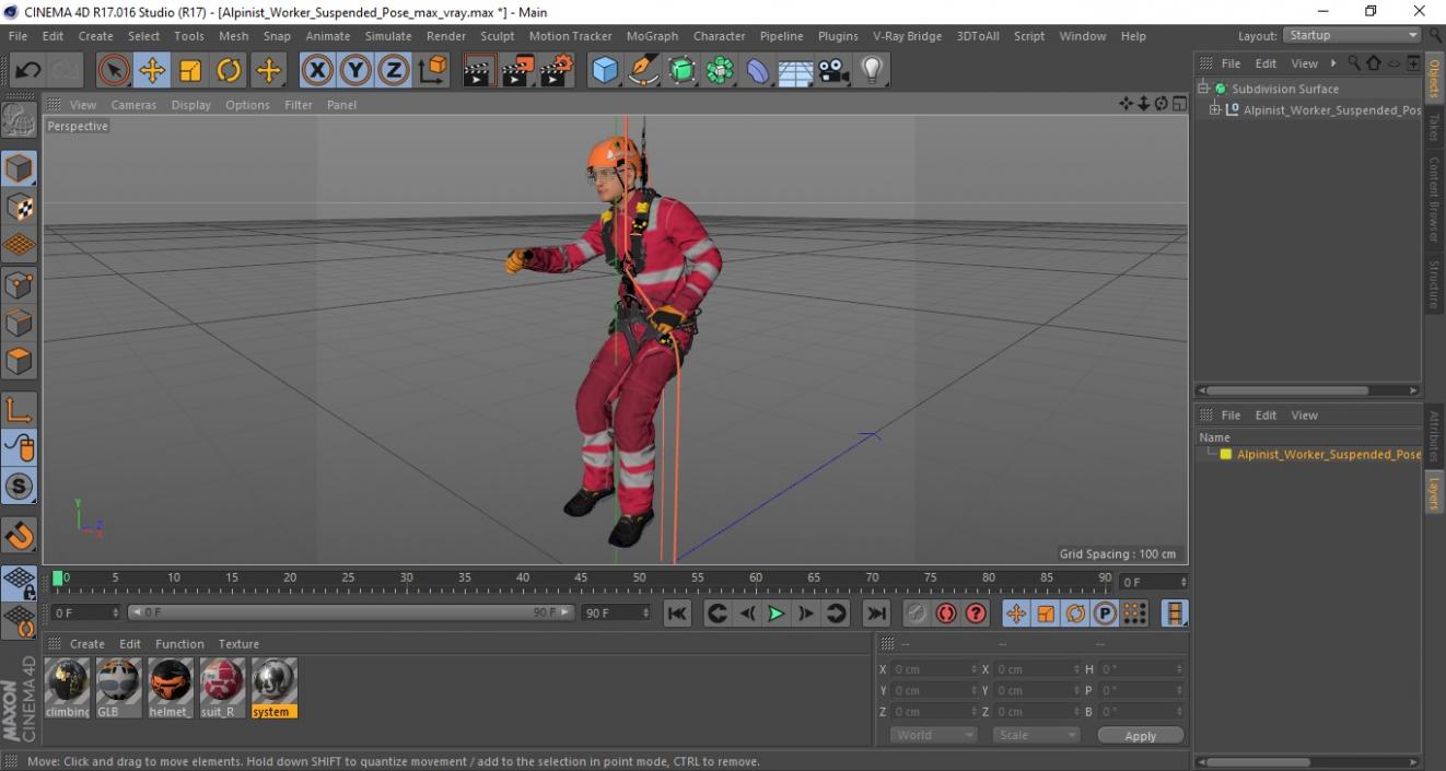 3D model Alpinist Worker Suspended Pose
