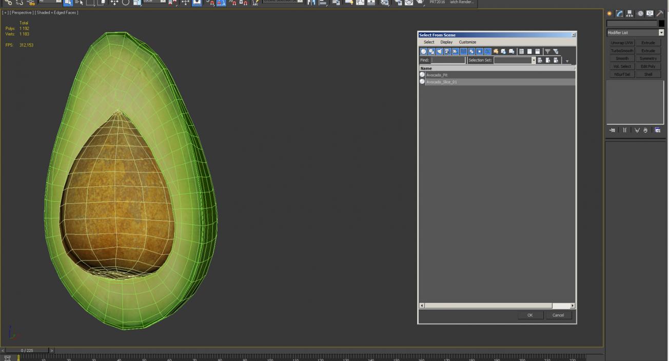 Avocado Half with Seed 3D