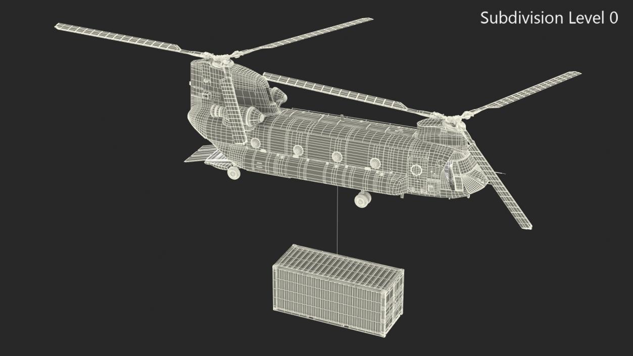 3D model US Army Transport Helicopter With 20 ft ISO Container Rigged