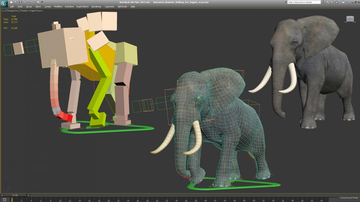 3D Animated Elephant Walking Fur Rigged