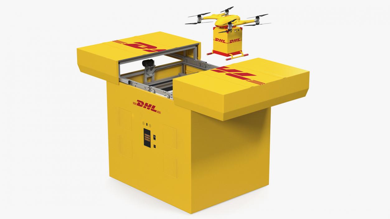 DHL Express Station with Delivery Drone 3D model