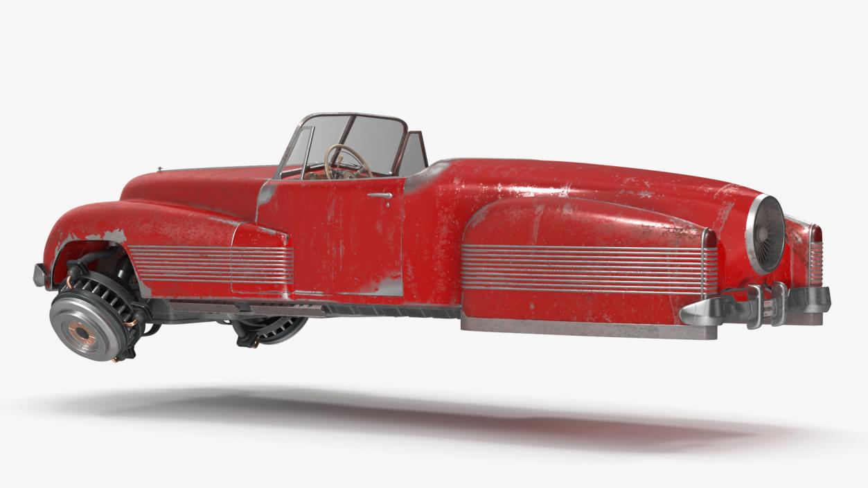 Retro Futuristic Aerocar Red Old 3D
