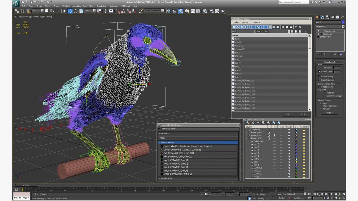Raven Takeoff Animated Rigged 3D model