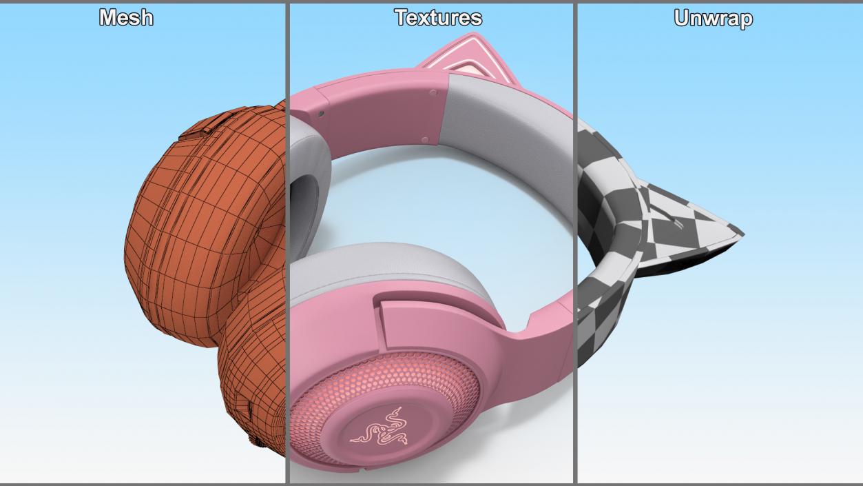 Headphones Razer Kraken BT Kitty Edition Quartz Turned On 3D