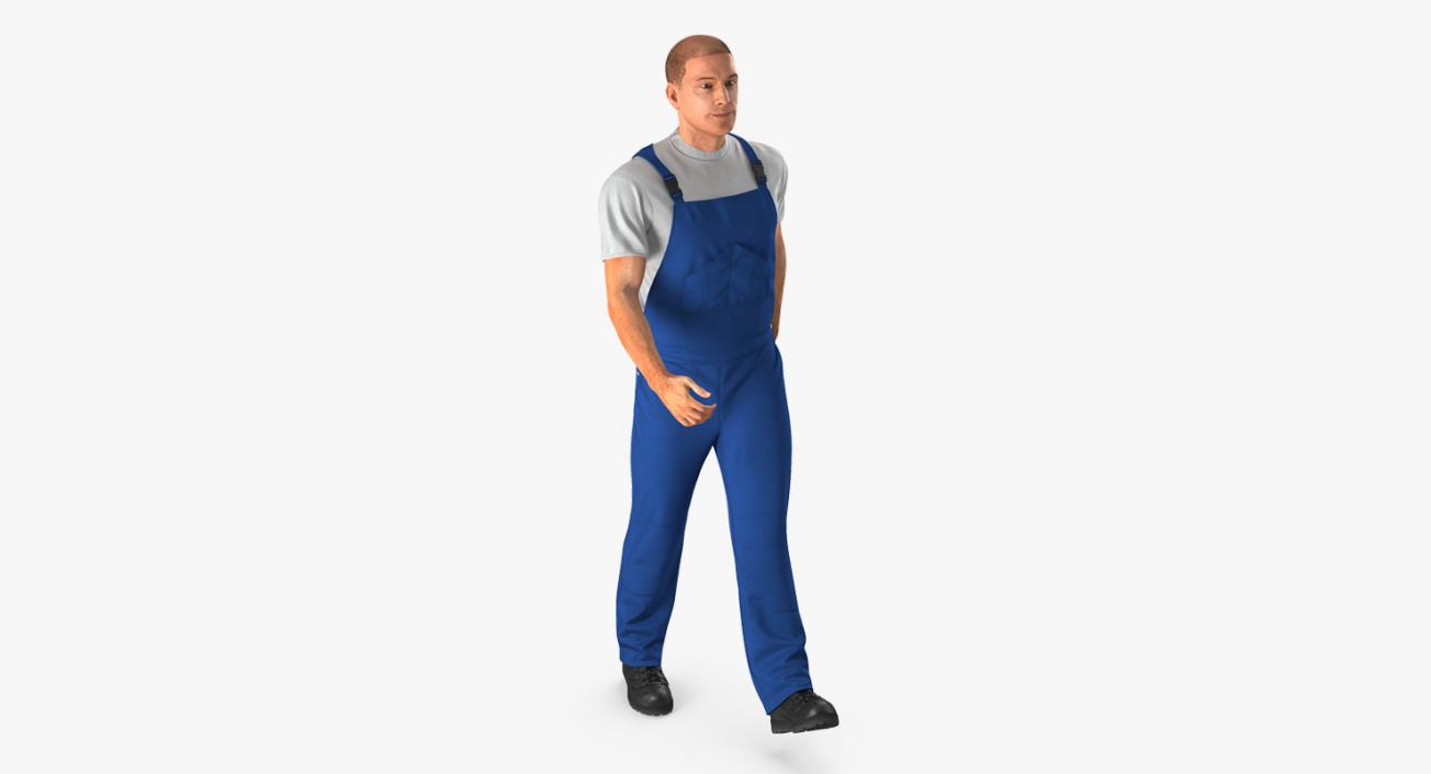 3D model Construction Worker Blue Uniform Walking Pose