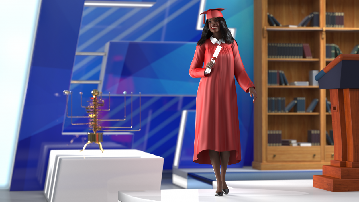 3D model Dark Skin Graduation Gown Woman Standing Pose