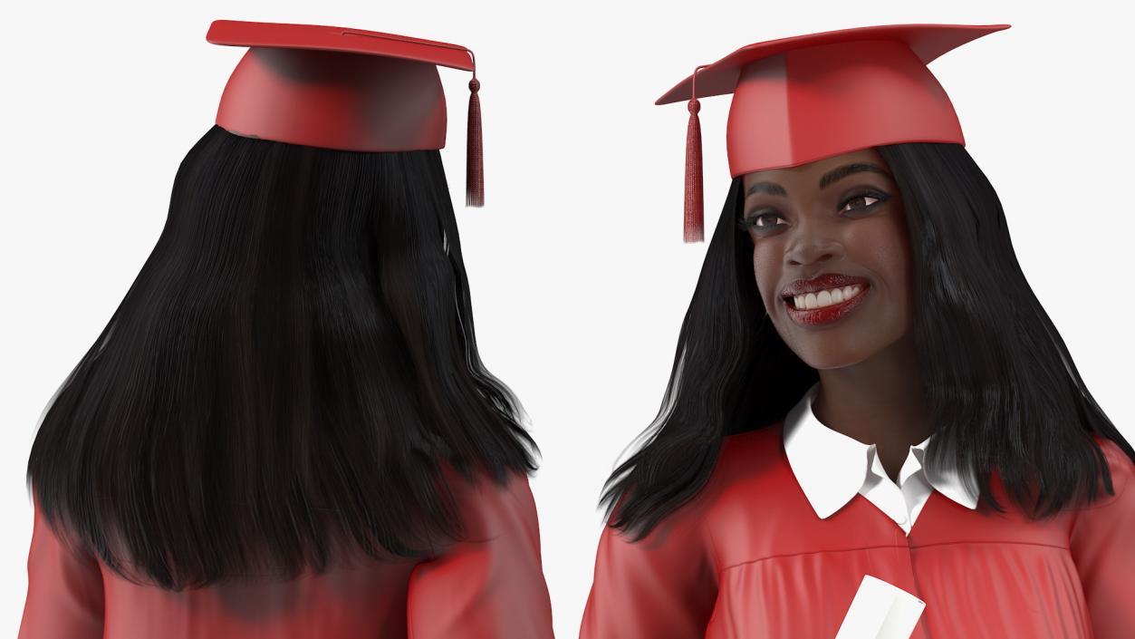 3D model Dark Skin Graduation Gown Woman Standing Pose