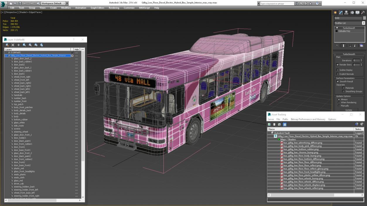 Gillig Low Floor Diesel Electric Hybrid Bus Simple Interior 3D model