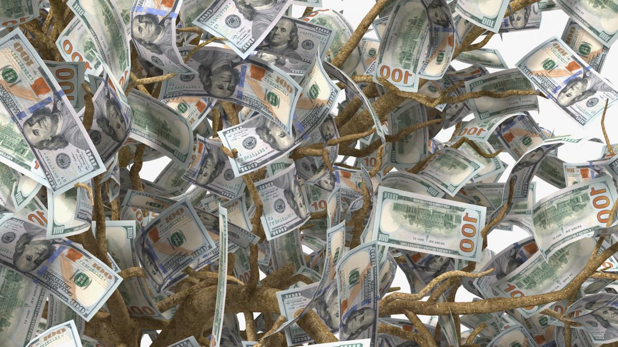 3D Falling Dollar Bills from Money Tree