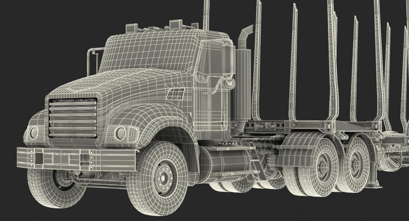 Truck with Empty Logging Trailer 3D