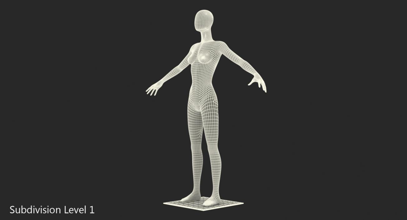3D Female Dark Grey Mannequin T-Pose model