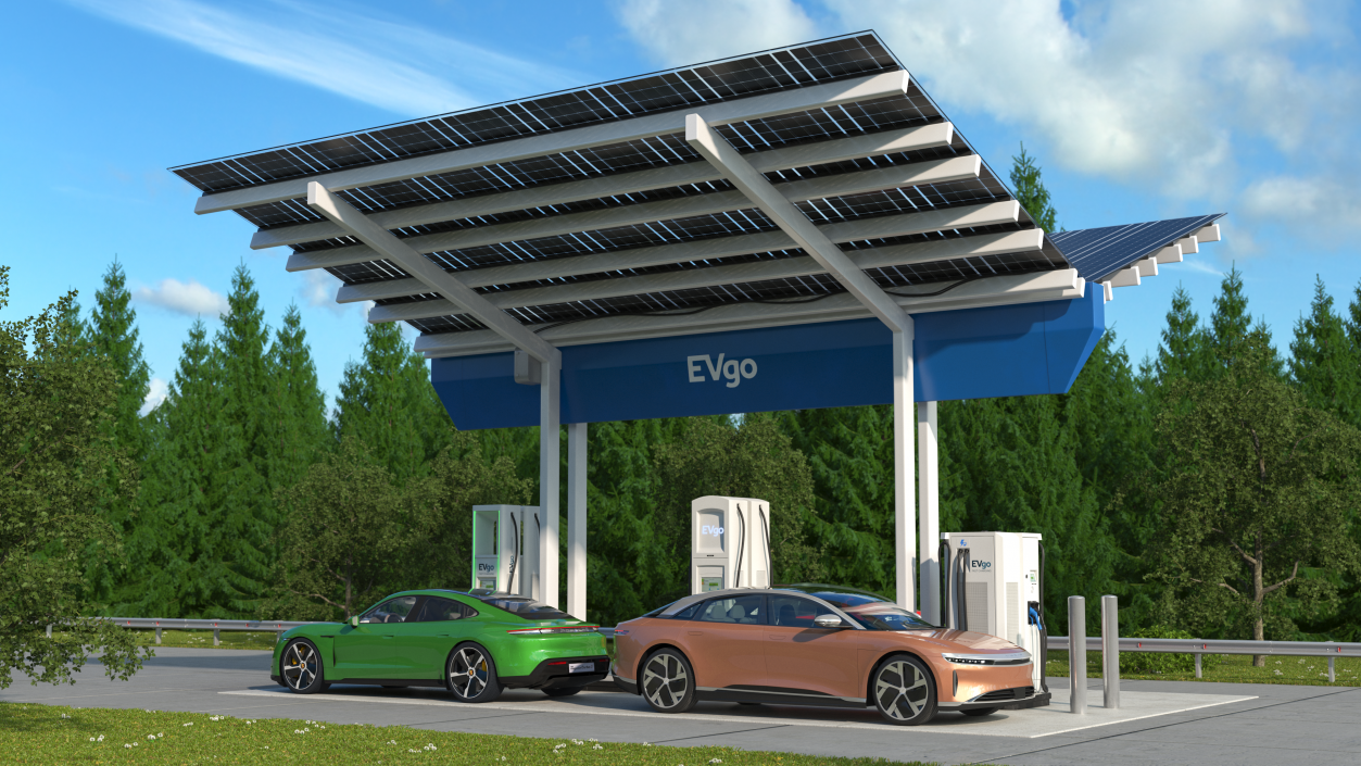 EVgo Fast Charging Station and Electric Cars 3D model